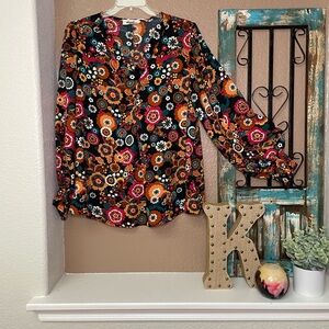 Floral Blouse - Black and Orange